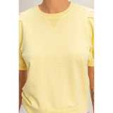 Puff Sleeve V-Stitch Crew Neck Top