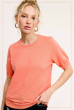 Puffy Sleeve Basic Stretchy Knit Top