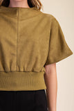 Mock Neck Suede Look Brush Top