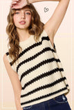 MCS3584-Classic Chunky Striped Sleeveless Sweater Top