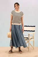 STRIPE CREW NECK SHORT SLEEVE KNIT PULLOVER