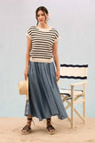 STRIPE CREW NECK SHORT SLEEVE KNIT PULLOVER