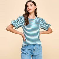 Striped Top with Puffed Sleeves