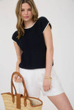 CONTRAST TRIM SHORT SLEEVE KNIT SWEATER TOP