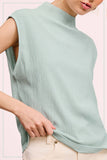 HCT7705-Stretchy Crinkled Fabric Sleeveless Top