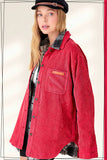 JKT1767-Loose Fit Button Down Corduroy Shacket with Pockets
