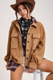 Loose Fit Button Down Long Sleeve Fleece Shacket