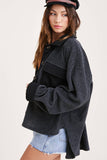 Loose Fit Button Down Long Sleeve Fleece Shacket