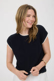 CONTRAST TRIM SHORT SLEEVE KNIT SWEATER TOP