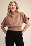 Mock Neck Suede Look Brush Top