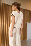 CONTRAST TRIM SHORT SLEEVE KNIT SWEATER TOP