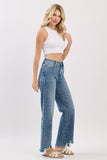 HIGH RISE SLIM WIDE LEG W/ DESTROYED HEM JEANS