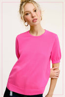 Puffy Sleeve Basic Stretchy Knit Top