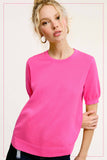 Puffy Sleeve Basic Stretchy Knit Top