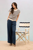STRIPE CREW NECK SHORT SLEEVE KNIT PULLOVER