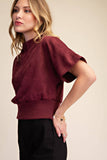 Mock Neck Suede Look Brush Top