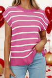 LDC Stripe Side Slits Crewneck Short Sleeve Sweater Tee