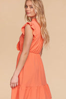Ruffle Hem Surplice Sleeveless Crepe Midi Dress with Pockets