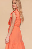 Ruffle Hem Surplice Sleeveless Crepe Midi Dress with Pockets