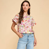 Floral Printed Top with Ruffled Sleeves