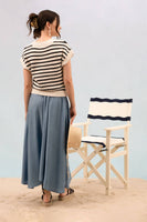STRIPE CREW NECK SHORT SLEEVE KNIT PULLOVER