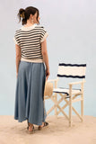 STRIPE CREW NECK SHORT SLEEVE KNIT PULLOVER