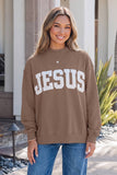 JESUS Letter Patch Graphic Exposed Seam Mock Neck Sweatshirt