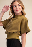 Mock Neck Suede Look Brush Top