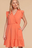 Ruffle Hem Surplice Sleeveless Crepe Midi Dress with Pockets