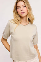Puffy Sleeve Basic Stretchy Knit Top