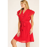 SOLID PAPAYA GAUZE RUFFLE SLEEVE MINI DRESS