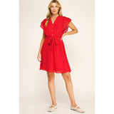 SOLID PAPAYA GAUZE RUFFLE SLEEVE MINI DRESS
