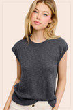 JCS3598-Loose Fit Sleeveless Ribbed Knit Crew Neck Top