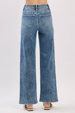 HIGH RISE SLIM WIDE LEG W/ DESTROYED HEM JEANS