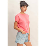Crew Neck Short Dolman Sleeve Top