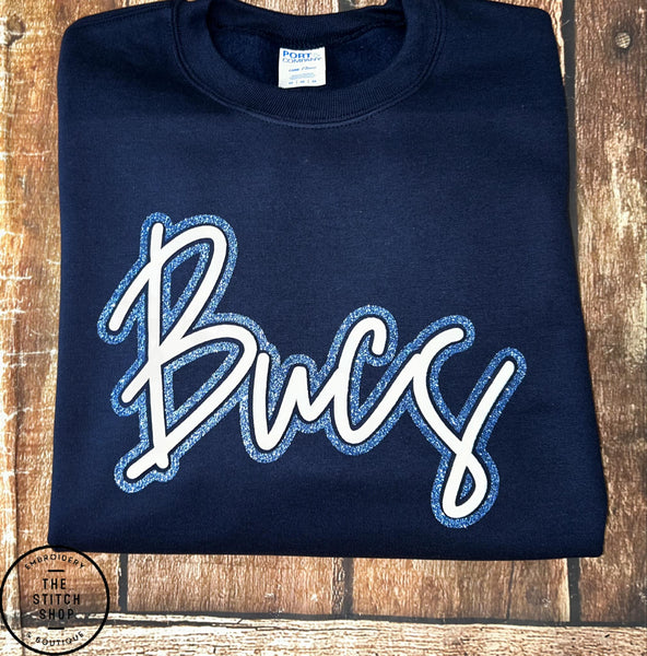 Barbe Bucs Script Glitter Puff Sweatshirt