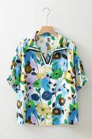 Floral Print Slit V Neck Short Sleeve Blouse