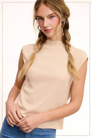 HCT7705-Stretchy Crinkled Fabric Sleeveless Top