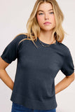 Puffy Sleeve Basic Stretchy Knit Top