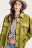Loose Fit Button Down Long Sleeve Fleece Shacket