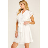 SOLID PAPAYA GAUZE RUFFLE SLEEVE MINI DRESS
