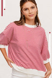 MCT7688-Loose Fit Striped Short Sleeve Crew Neckline Top