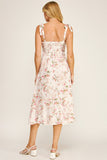 ROMANTIC FLORAL TIE STRAP MIDI DRESS