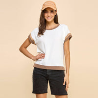 Solid Ribbed Top with Contrast Details
