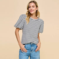 Striped Top with Puffed Sleeves