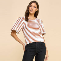Striped Top with Puffed Sleeves