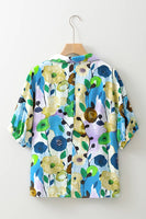 Floral Print Slit V Neck Short Sleeve Blouse