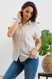 STRIPE COLLARED SHORT SLEEVE LINEN SHIRT