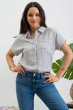 STRIPE COLLARED SHORT SLEEVE LINEN SHIRT