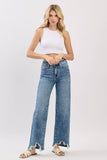 HIGH RISE SLIM WIDE LEG W/ DESTROYED HEM JEANS